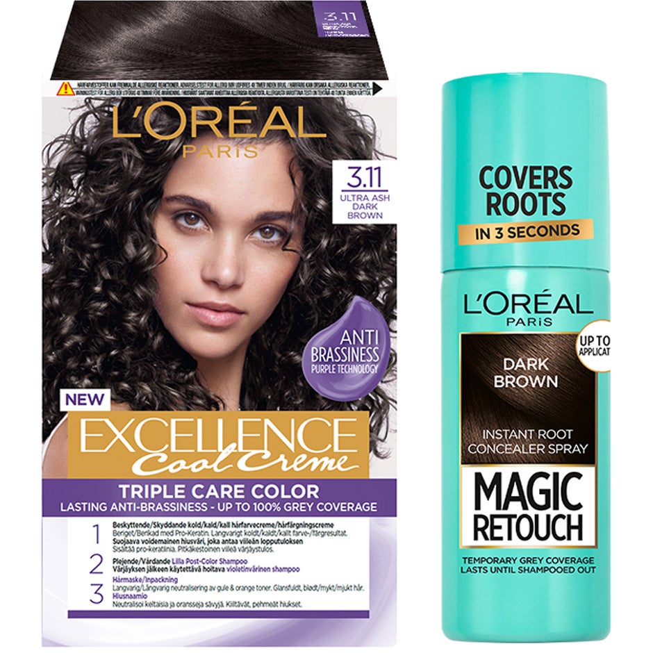 Bilde av L'oréal Paris Excellence Excellence 3.11 Ultra Ash Dark Brown + Magic Retouch Roots 2 Dark Brown