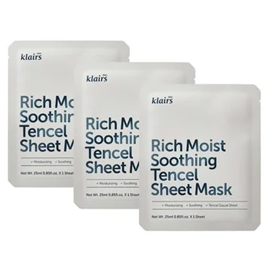 Klairs Klairs Rich Moist soothing sheet mask 3-pcs, 3 x 23 ml Hudpleie - Pakkedeals