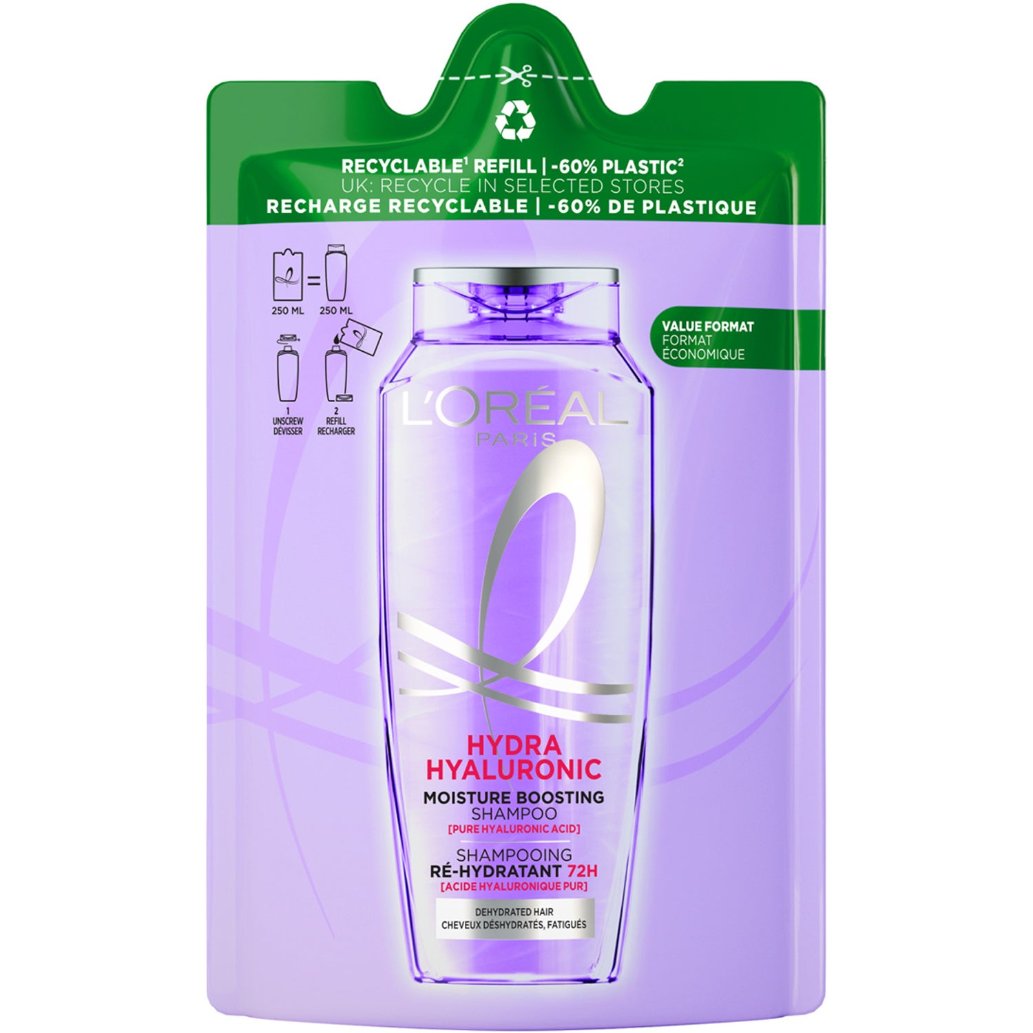 L'Oréal Paris Elvital Hyaluron Plump Shampoo Refill For Dehydrated Hair 250 ml
