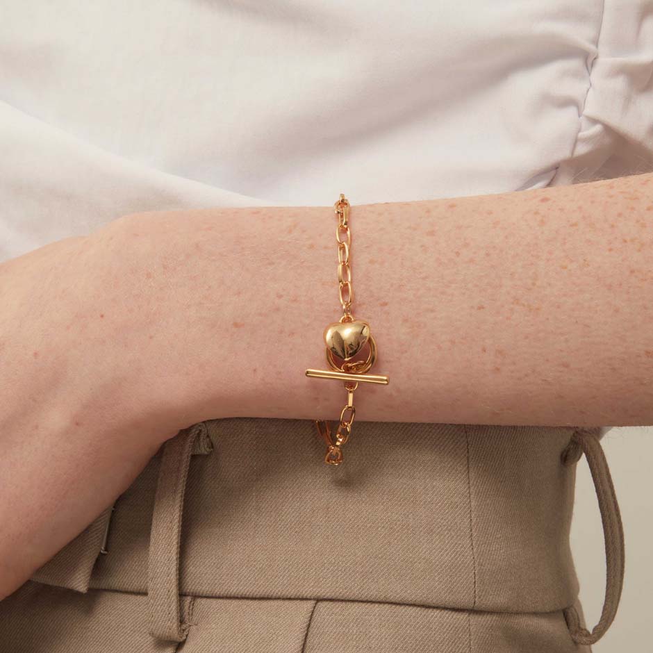 Puffed Heart T-Bar Chain Bracelet