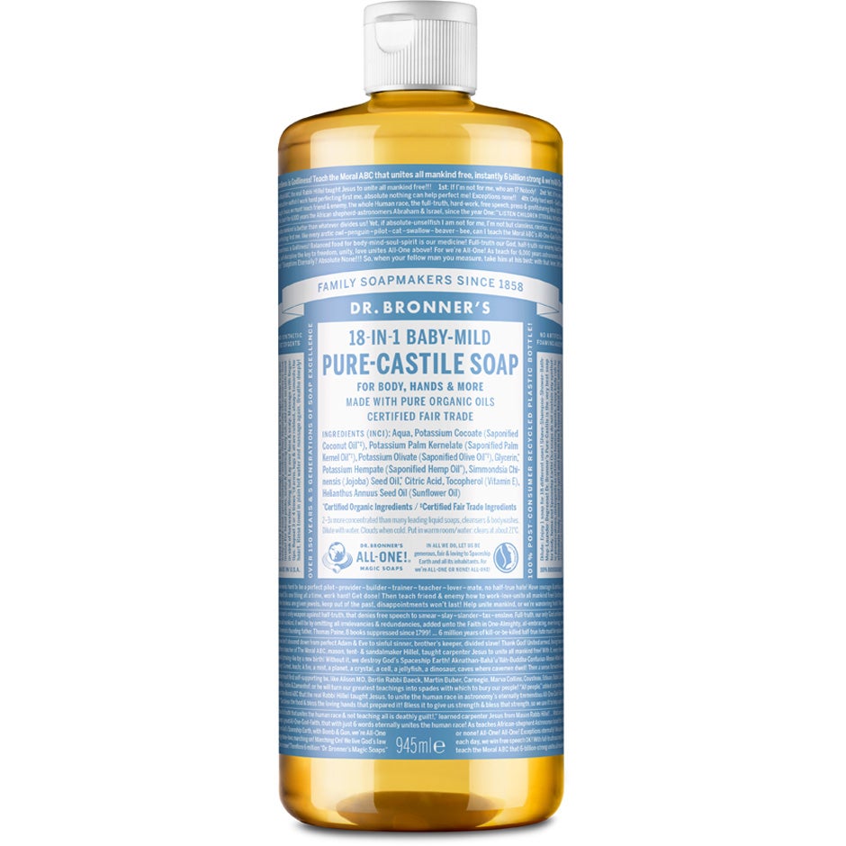 Bilde av Dr. Bronner's Pure Castile Liquid Soap Baby-mild Unscented For Body, Hands & More - 945 Ml